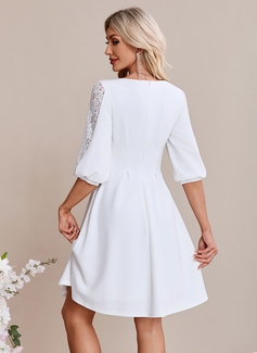Scoop 3/4 Sleeve A-line Lace Stretch Crepe Mini Dress 