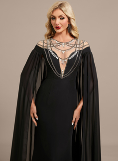Sheath/Column Illusion Scoop Floor-Length Chiffon Evening Dress With Rhinestone Cape Beading 