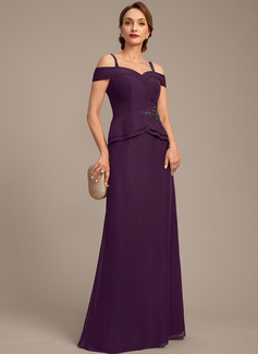 A-line Cold Shoulder Floor-Length Chiffon Mother of the Bride Dress With Beading Sequins 