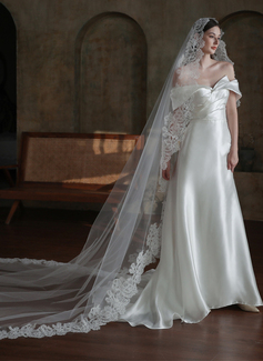 Lace Edge Single Tier Tulle Bridal Cathedral Length Wedding Veils 