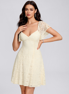 A-line V-Neck Short Lace Homecoming Dress With Ruched 