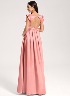 A-line V-Neck Floor-Length Stretch Satin Maternity Dresses With Ruffle 