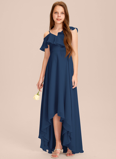 A-line kjole Asymmetrisk Asymmetrisk Chiffon Brudepikekjole ungdom 