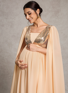 A-line Square Floor-Length Sequin Chiffon Maternity Dresses 