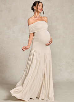 Trumpet/Mermaid Off the Shoulder Floor-Length Jersey Maternity Dresses With Pleated 