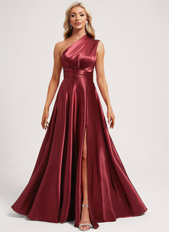 A-line One Shoulder Stretch Satin Dress