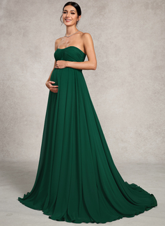 A-line Sweetheart Sweep Train Chiffon Maternity Dresses With Pleated 