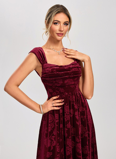 Jacquard Cowl Square Sleeveless A-line Velvet Midi Dress 