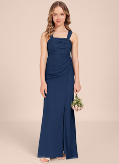 Sheath/Column Square Floor-Length Chiffon Junior Bridesmaid Dress 