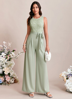 Jacquard Scoop Sleeveless Jumpsuits Stretch Crepe Maxi Dress 