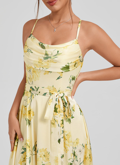 A-line Cowl Floor-Length Matte Satin Bridesmaid Dress With Ruffle 