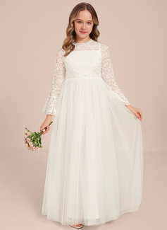 A-line Scoop Floor-Length Chiffon Junior Bridesmaid Dress 