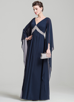 Imperium V-hals Gulvlengde Chiffong Kjole til brudens mor med Profilering Plissert paljetter 