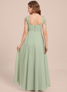 A-line Square Floor-Length Chiffon Junior Bridesmaid Dress With Bow 