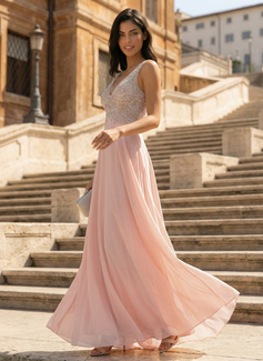Jurk van de chiffon met v-hals pailletten