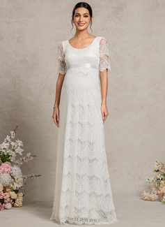 A-line Scoop Floor-Length Lace Maternity Dresses 