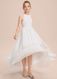 A-line kjole Scoop Asymmetrisk Chiffon Brudepikekjole ungdom 