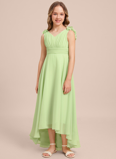 A-line V-Neck Asymmetrical Chiffon Junior Bridesmaid Dress 