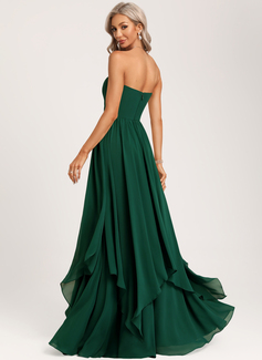A-line Sweetheart V-Neck Floor-Length Chiffon Bridesmaid Dress With Ruffle 