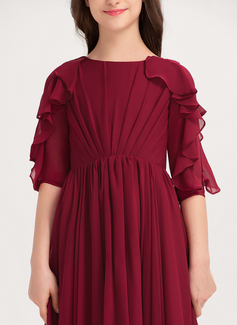 A-line Scoop Floor-Length Chiffon Junior Bridesmaid Dress With Cascading Ruffles 
