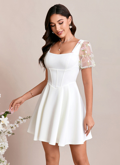 A-line Square Short Jersey Wedding Dress With Embroidered 