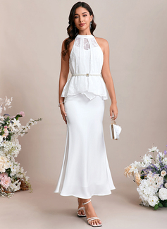 Jacquard Halter Sleeveless Trumpet/Mermaid Chiffon Satin Maxi Dress 