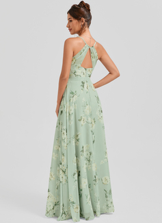 A-line Cowl Floor-Length Chiffon Bridesmaid Dress With Ruffle 