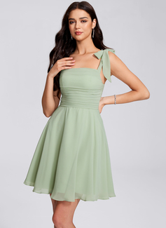 A-line Square Short Chiffon Homecoming Dress With Bow Ruched 