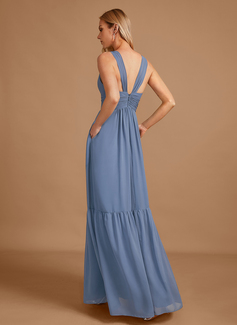 A-line V-Neck Floor-Length Chiffon Bridesmaid Dress 