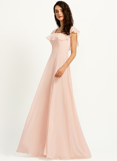 A-Line Square Neckline Floor-Length Bridesmaid Dress With Split Front 