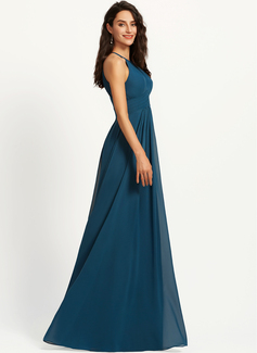 A-Line Scoop Floor-Length Chiffon Bridesmaid Dress With Ruffle 