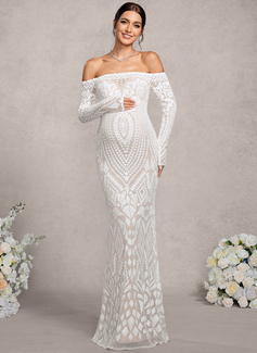 Sheath/Column Off the Shoulder Floor-Length Sequin Lace Maternity Dresses 
