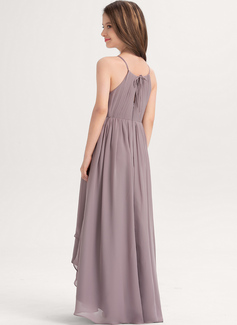 A-line kjole Halterneck Asymmetrisk Chiffon Brudepikekjole ungdom med Sløyfe 