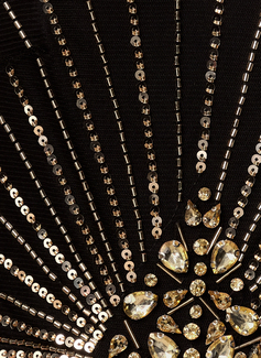 Off the Shoulder Crystal-Encrusted Beaded 1920s Evening Gown 