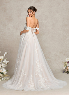 Ball-Gown/Princess Off the Shoulder Court Train Tulle Lace Maternity Dresses 