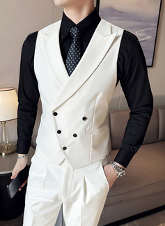 Solid Color 2 Piece Double Breasted Tailored Fit Men's Wedding Suit 