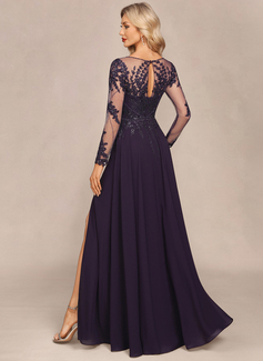 Sheath/Column Illusion Scoop Floor-Length Chiffon Tulle Evening Dress With Beading Overskirt Sequins 