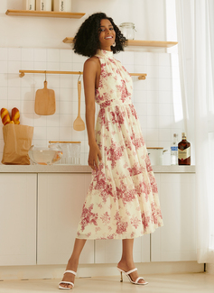 Høyhalser Ermeløs A-line kjole Bomull Blends Midi Motekjoler 