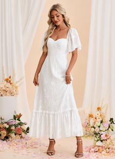 A-line Sweetheart Ankle-Length Chiffon Wedding Dress 
