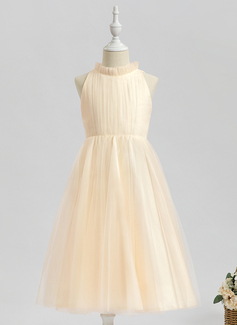 A-line kjole Høyhalser Te-lengde Tyll Brudepikekjole barn 