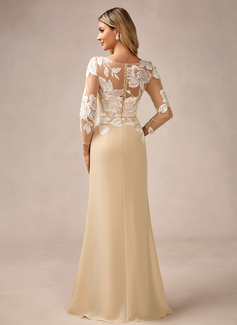 Sheath/Column Scoop Illusion Sweep Train Chiffon Evening Dress With Sequins 