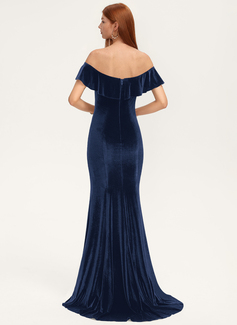 Meerjungfrau-Linie Carmen Pinsel-Schleppe Samt Brautjungfernkleid 