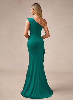 Trumpet/Mermaid One Shoulder Floor-Length Jersey Evening Dress With Ruffle 