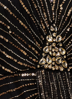 V-Neck Batwing Sleeve Crystal-Encrusted Beaded 1920s Evening Gown 