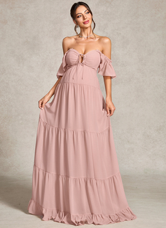A-line V-Neck Floor-Length Chiffon Maternity Dresses With Ruffle Bow 