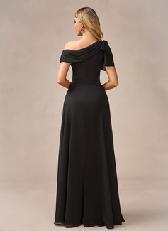 Jumpsuits One Shoulder Floor-Length Chiffon Evening Dress With Overskirt Bow 