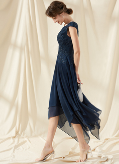 A-line kjole Scoop Ankel-lengde Chiffong Blonder Cocktailkjole med Profilering 