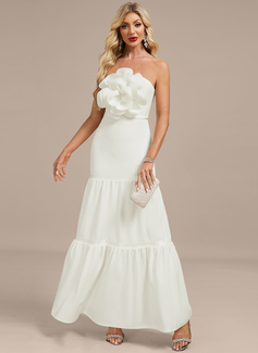 A-line Straight Floor-Length Stretch Crepe Evening Dress With Flower 