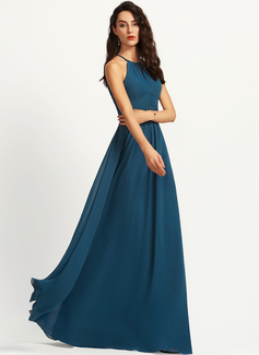A-Line Scoop Floor-Length Chiffon Bridesmaid Dress With Ruffle 