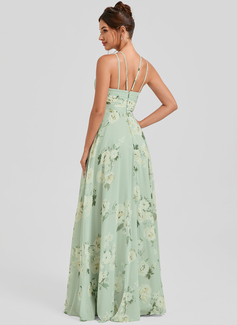 A-line Halter Floor-Length Chiffon Bridesmaid Dress 